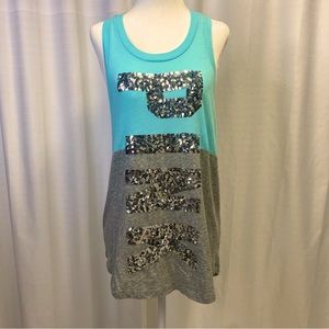 PINK racer back aqua and gray tank top with sequins Size Small